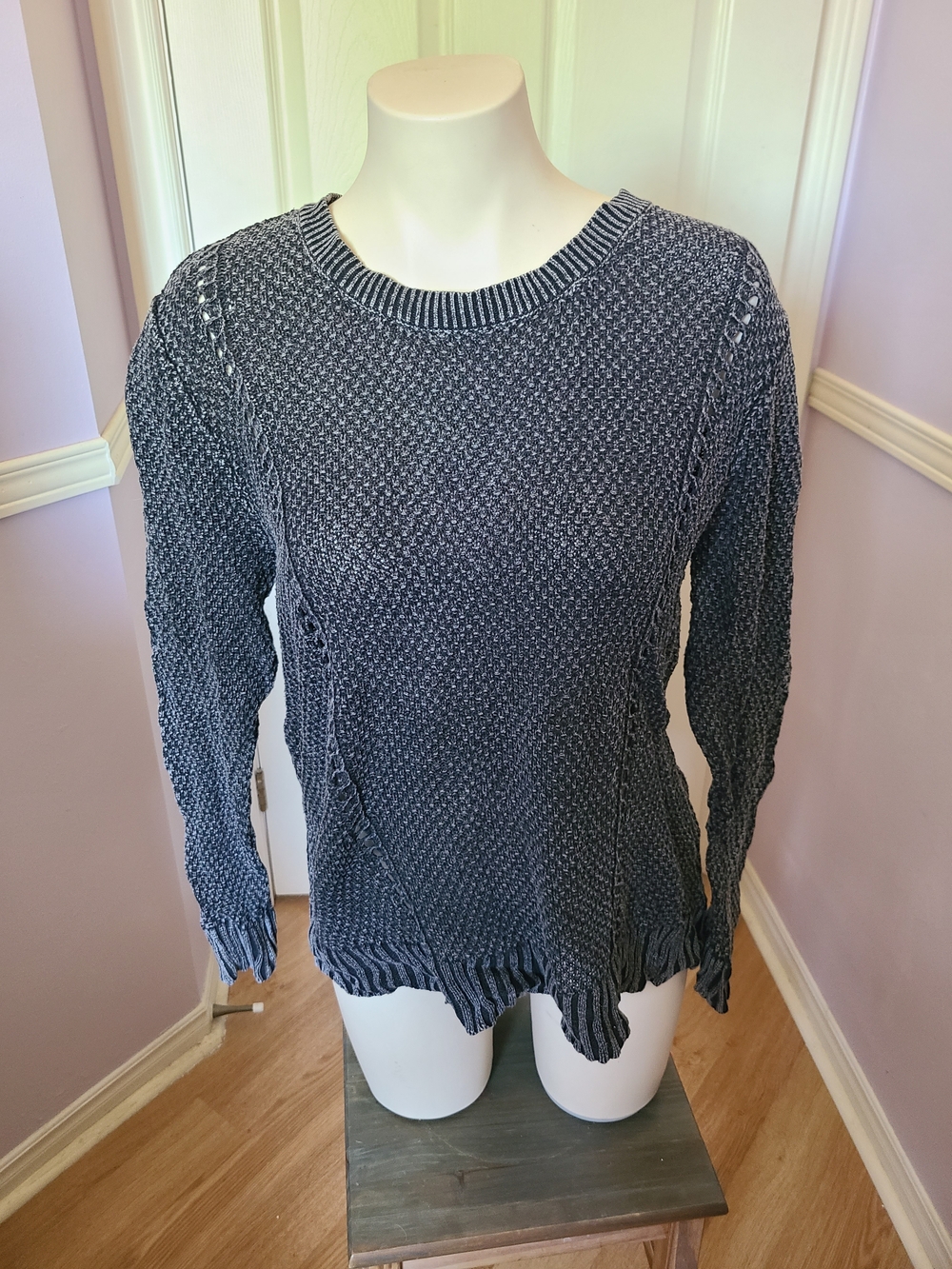 La Hearts Charcoal Knit Crew Sweater